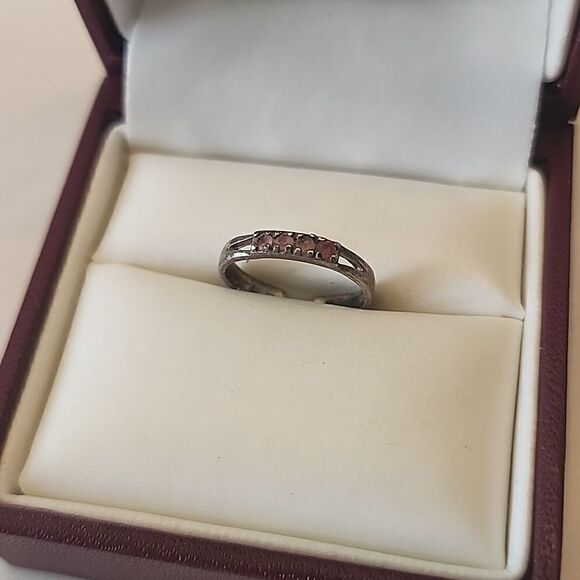 Sterling Silver 925 Ring with Pink Stones Adjustable "Pinky" Ring - Picture 1 of 5